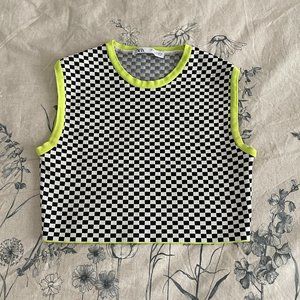 Zara | Checkered Print Cropped Muscle Tank Top | Size M